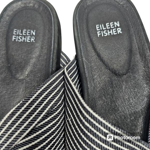 Eileen Fisher Pal Black Stripe Canvas Slides Size 10 - Picture 4 of 10